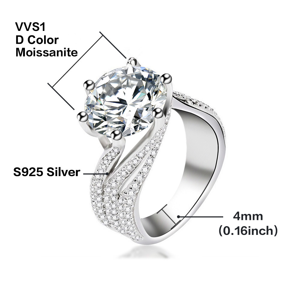 [ #3 ] 3CT Moissanite Engagement Ring D Color VVS1 Round Moissanite Wedding Promise Proposal Ring