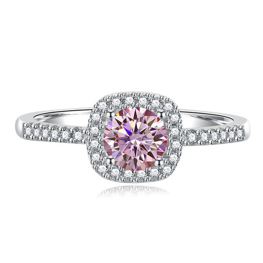 [#12] 1CT Pink/Colorful Moissanite Ring, White Gold Plated S925 Sterling Silver Ring for Wedding, Promise, Anniversary and Bridal Gift