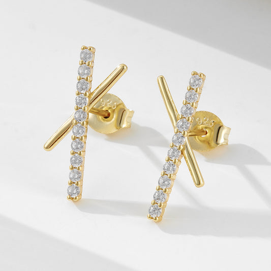 [#31] Zircon Ear Studs, Gold Plated S925 Sterling Silver Ear Studs