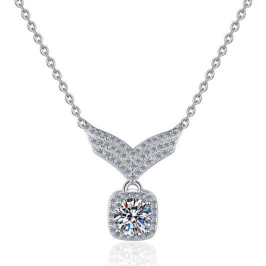 [#28 Angel] 1CT Zircon Necklace, White Gold Plated S925 Sterling Silver Necklace