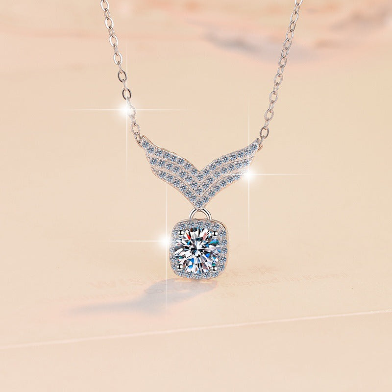 [#28 Angel] 1CT Zircon Necklace, White Gold Plated S925 Sterling Silver Necklace