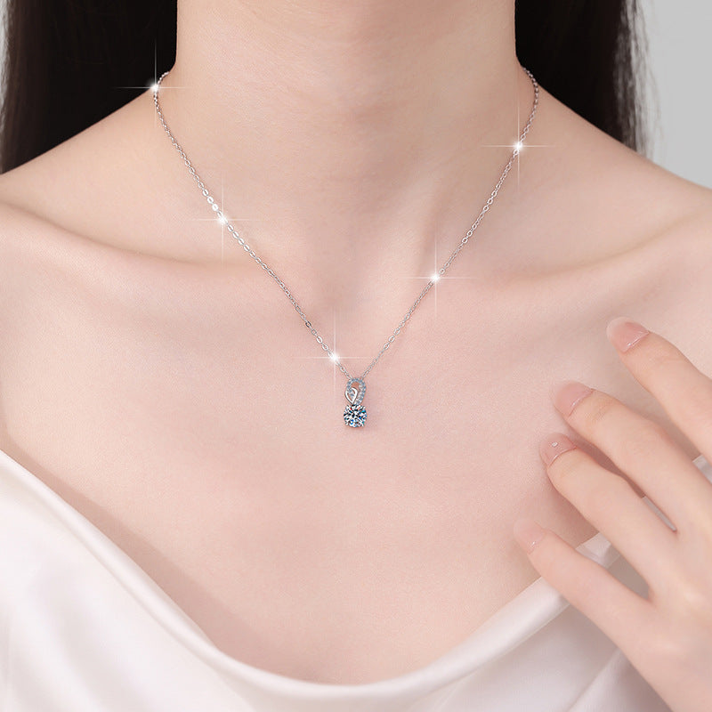 [#26] 1CT Moissanite Necklace, White Gold Plated S925 Sterling Silver Necklace