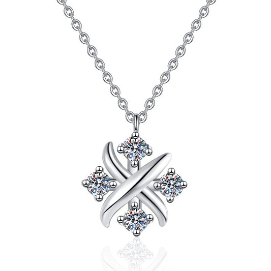 [#27 Cross] 0.1CT Moissanite Necklace, White Gold Plated S925 Sterling Silver Necklace