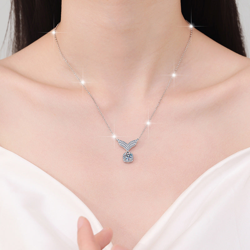 [#28 Angel] 1CT Zircon Necklace, White Gold Plated S925 Sterling Silver Necklace