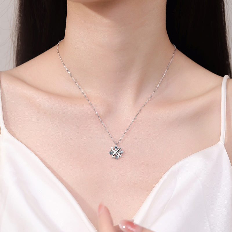 [#27 Cross] 0.1CT Moissanite Necklace, White Gold Plated S925 Sterling Silver Necklace