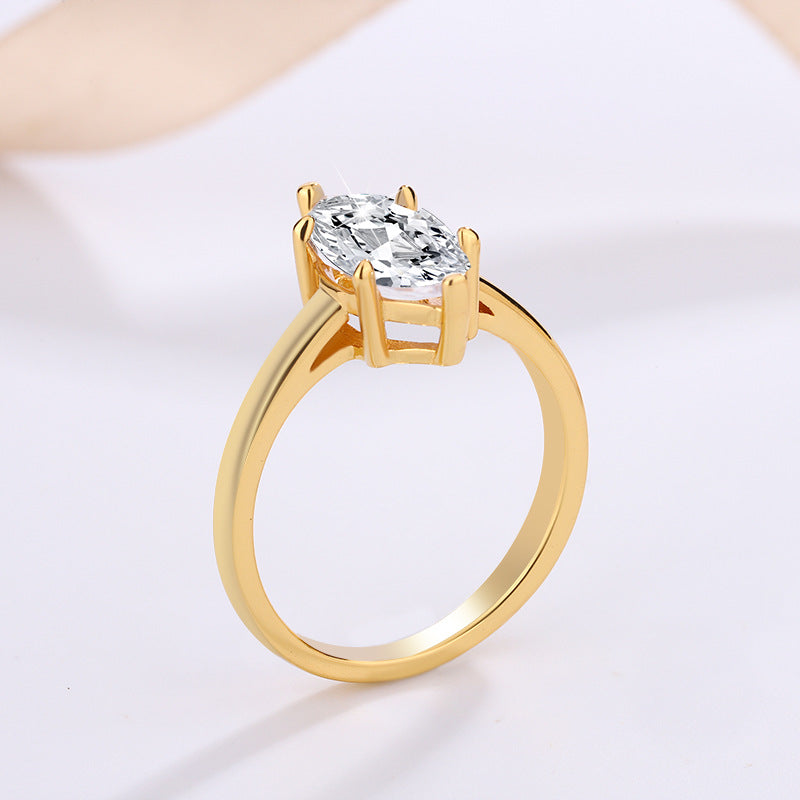 [ #2 ] 1CT Marquise Cut Synthetic Moissanite Solitaire Ring S925 Sterling Silver 14K Gold Jewelry D Color VVS1  Clarity