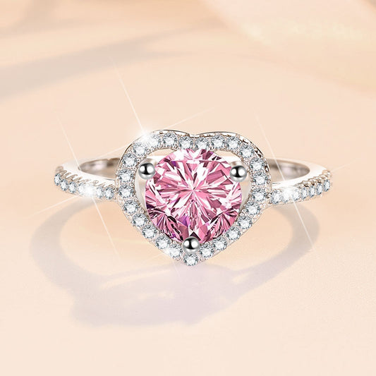 [#11] 1CT Heart Shape Pink Moissanite Ring, White Gold Plated S925 Sterling Silver Ring for Wedding, Promise, Anniversary and Bridal Gift