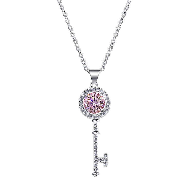 [#25] 1CT Pink Moissanite Necklace, White Gold Plated S925 Sterling Silver Necklace